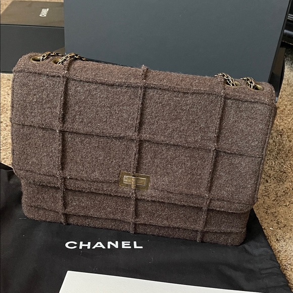 CHANEL Handbags - Chanel Chocolate Bar Mademoiselle Brown Flap Bag Quilted Wool Jumbo